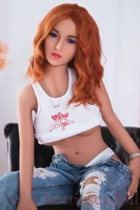 145cm 4ft9 Reserved Curly Red Hair Soft Breast Realistic Doll lying On The Sofa For Man