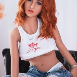145cm 4ft9 Reserved Curly Red Hair Soft Breast Realistic Doll lying On The Sofa For Man