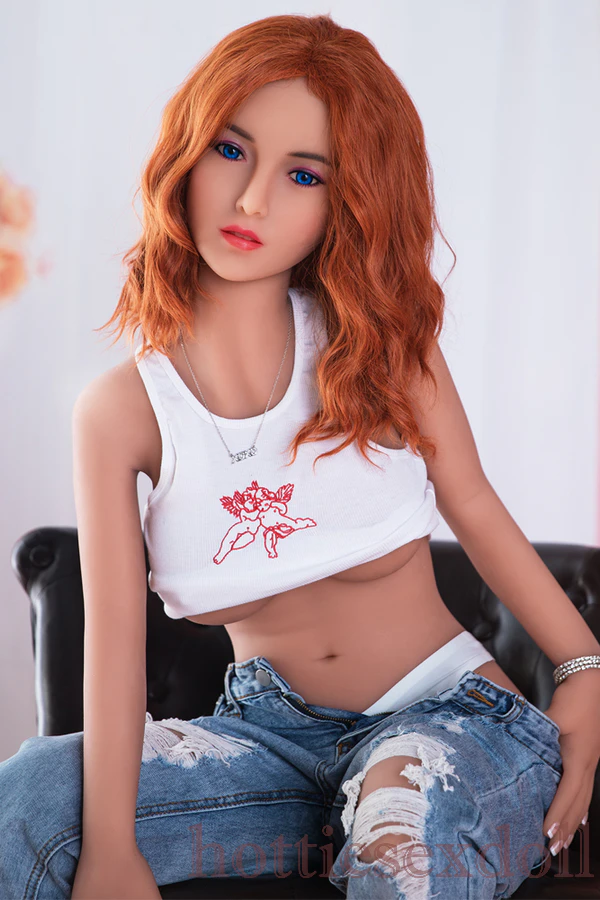 145cm 4ft9 Reserved Curly Red Hair Soft Breast Realistic Doll lying On The Sofa For Man