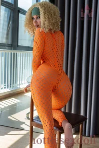 163cm 5ft4 Afro curls Headband Mesh Bodysuit E Cup Sex Doll