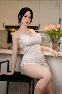 Ponytail Hairstyle Natural Makeup Indoor Kitchen setting Sex Doll